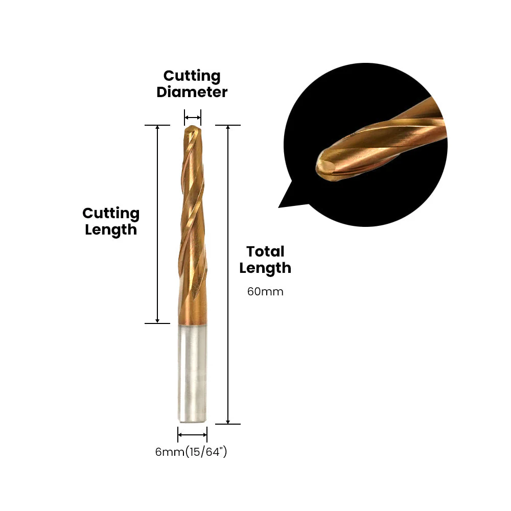 Two Flute Ball Nose Engraving Bit - 6mm (15/64″) Shank - Image 2